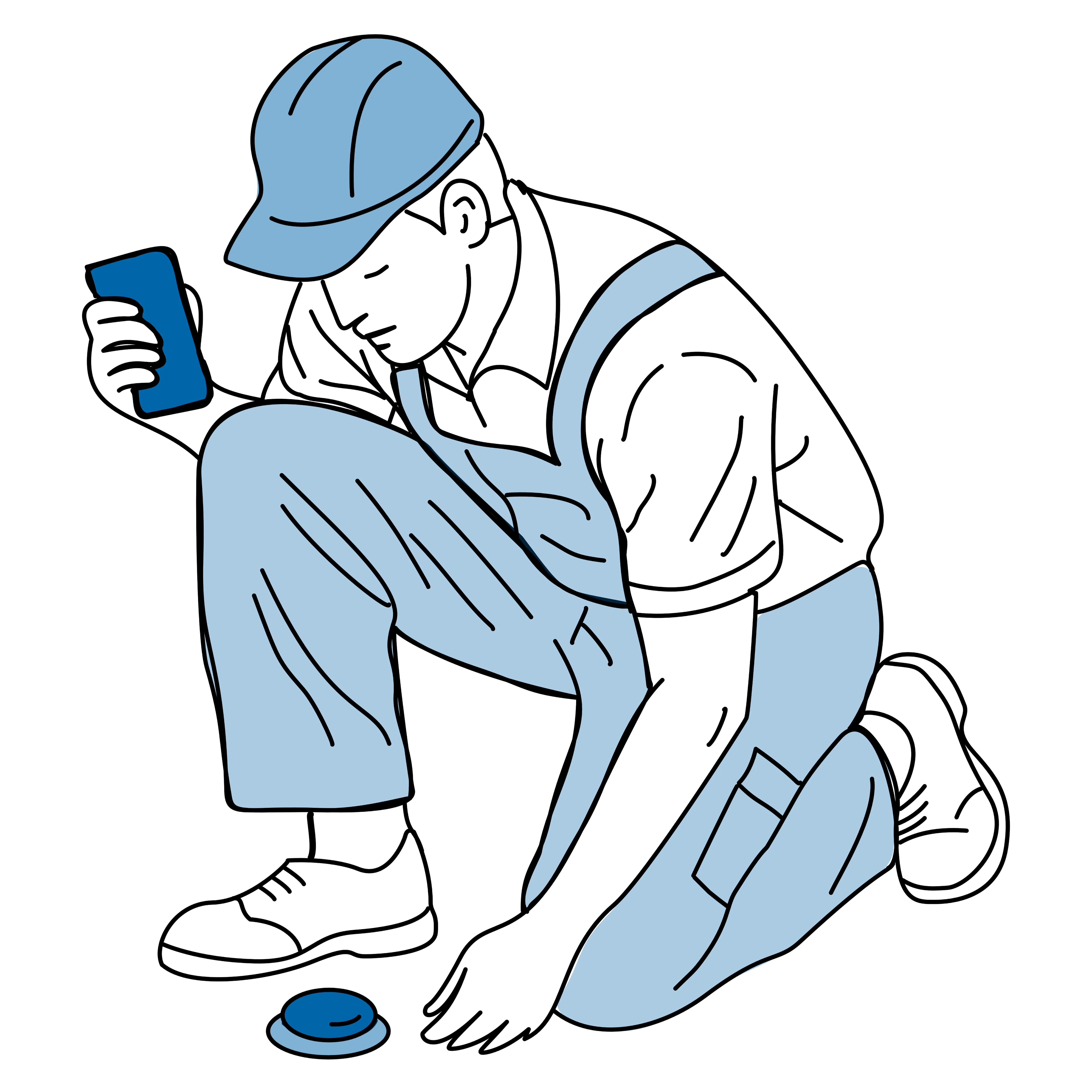 Illustration of a service technician working with the app and an APLM sensor.