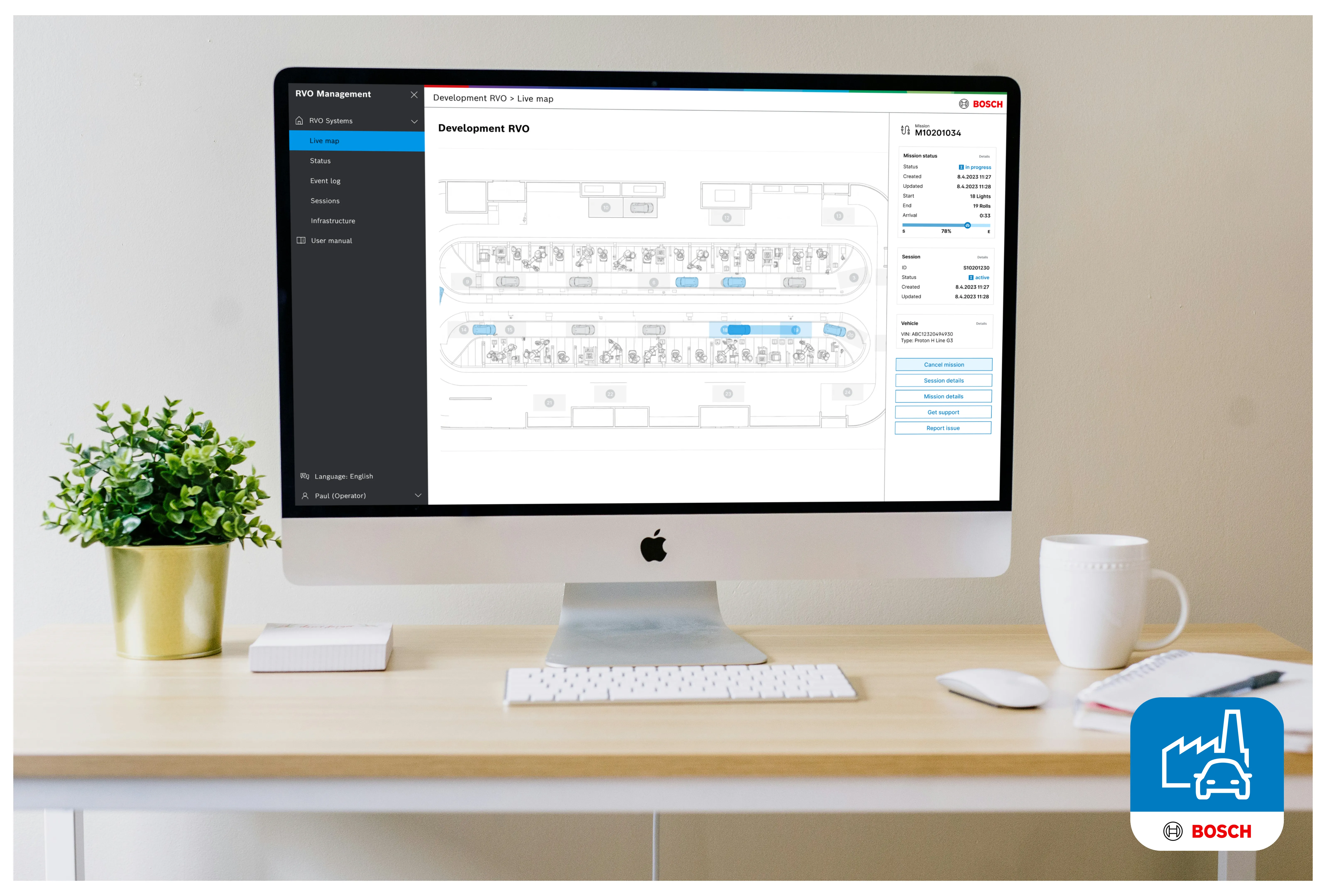 Mock on how the app could look on a desktop working place
