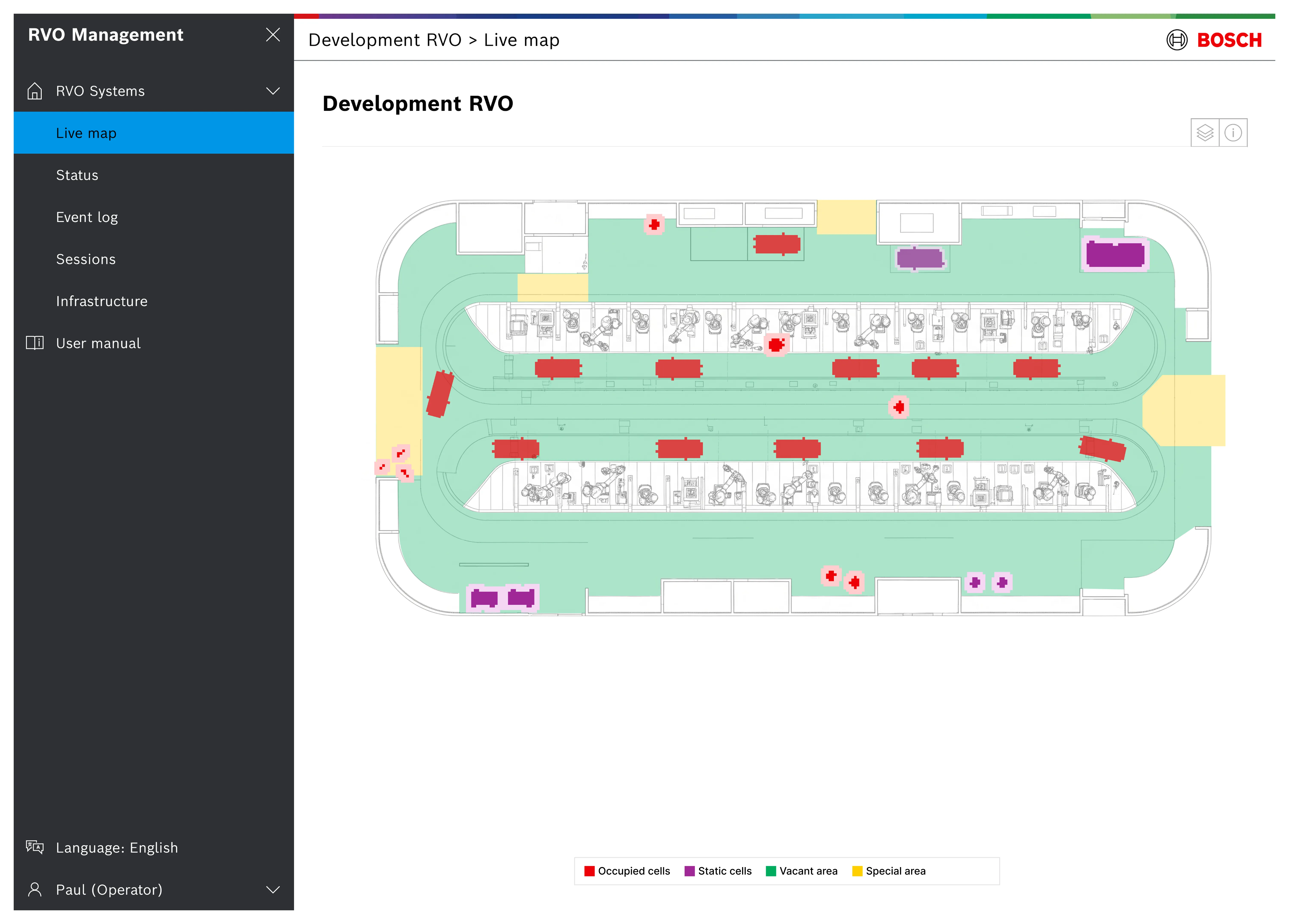 Screen showing the occupancy map based on sensor detections